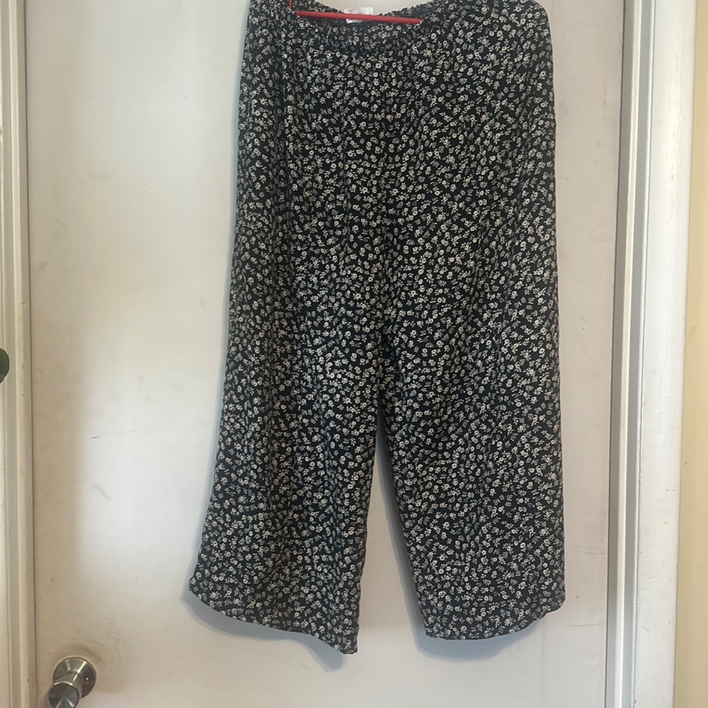 Navy and White floral wide leg pants